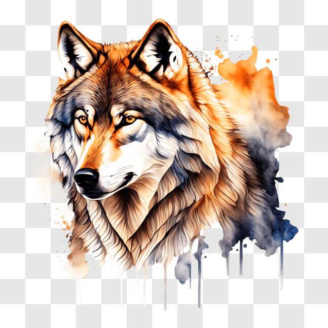 Download Vibrant Wolf Head Illustration with Watercolor Background PNG ...