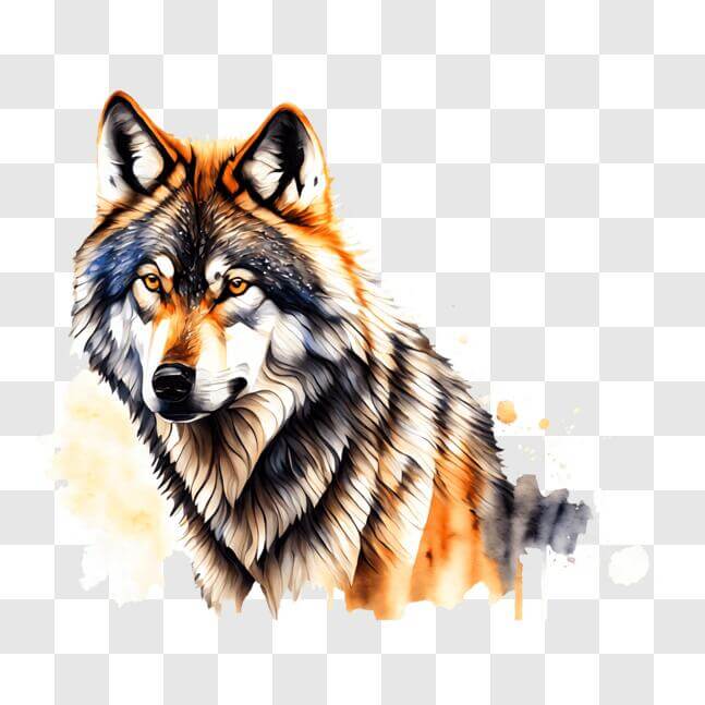 Download Gray Wolf Illustration with Watercolor Background PNG Online ...