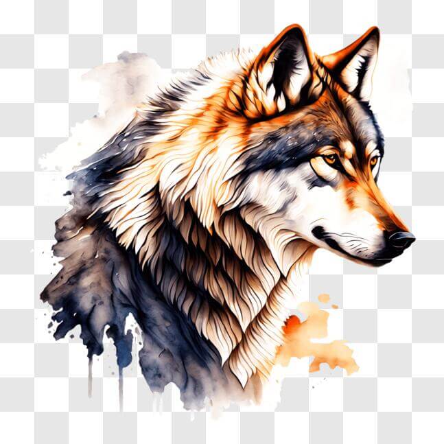 Download Colorful Wolf Head Illustration with Watercolor Splashes PNG ...