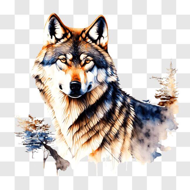 Download Watercolor Wolf Painting with Nature Background PNG Online ...