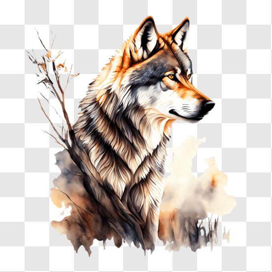 Download Colorful Wolf Painting with Trees and Mountains PNGs Online ...