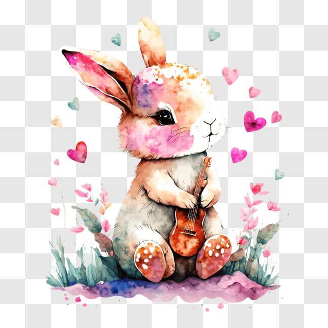 Download Cute Watercolor Bunny Illustration with Hearts PNGs Online ...