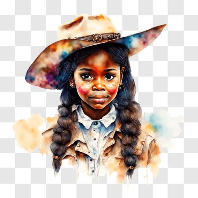 Download Vibrant Painting of a Young Girl with Cowboy Hat and Face ...