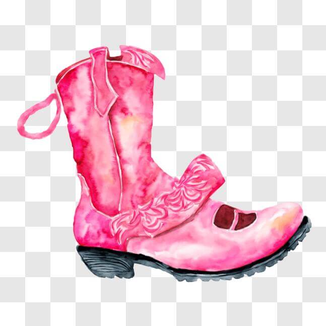 Download Stylish Pink Cowboy Boot with Watercolor and Rhinestone
