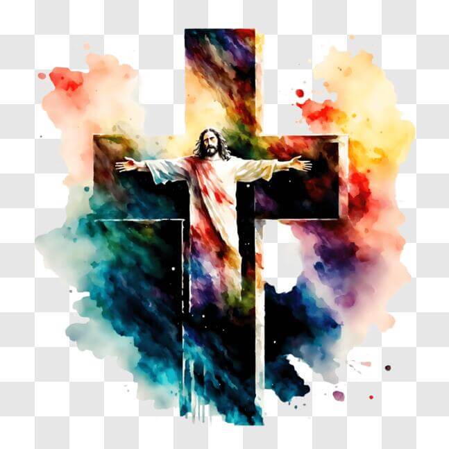 Download Colorful Painting of Jesus on the Cross PNGs Online - Creative ...