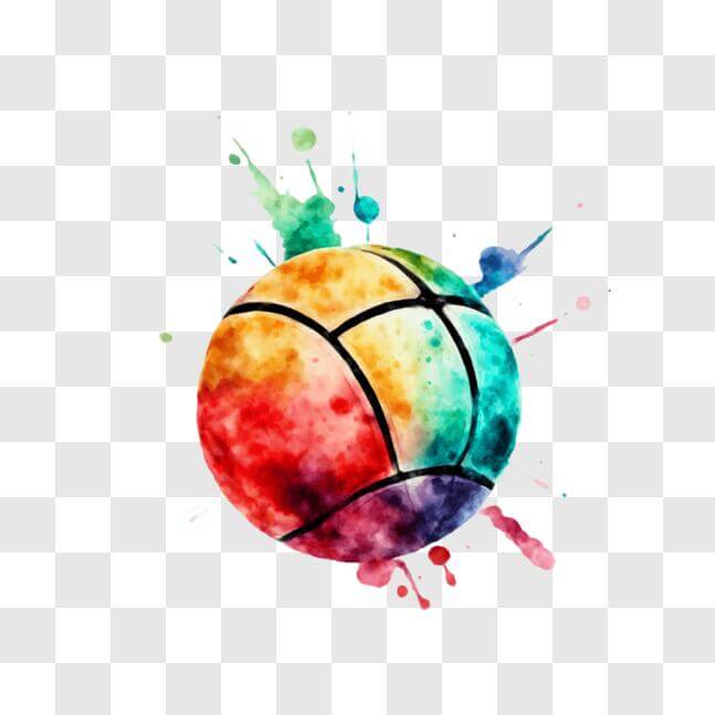 Download Colorful Volleyball Ball with Watercolor Splatters PNGs Online ...