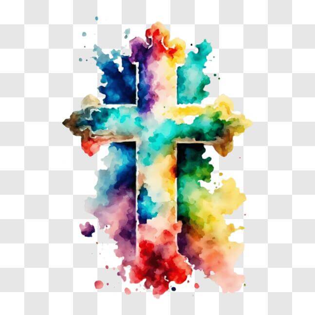 Download Colorful Cross with Watercolor Splatters on Black Background ...