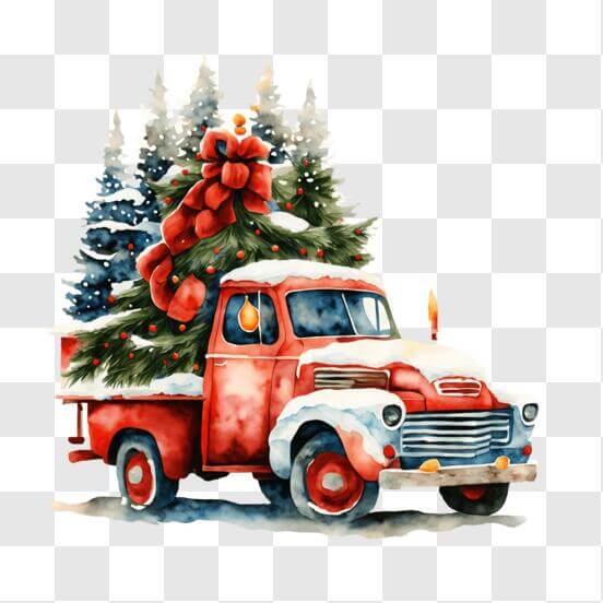 Download Festive Red Truck with Presents PNG Online - Creative Fabrica