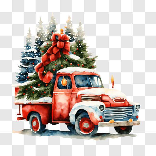 Download Vintage Christmas Truck with Tree PNG Online - Creative Fabrica
