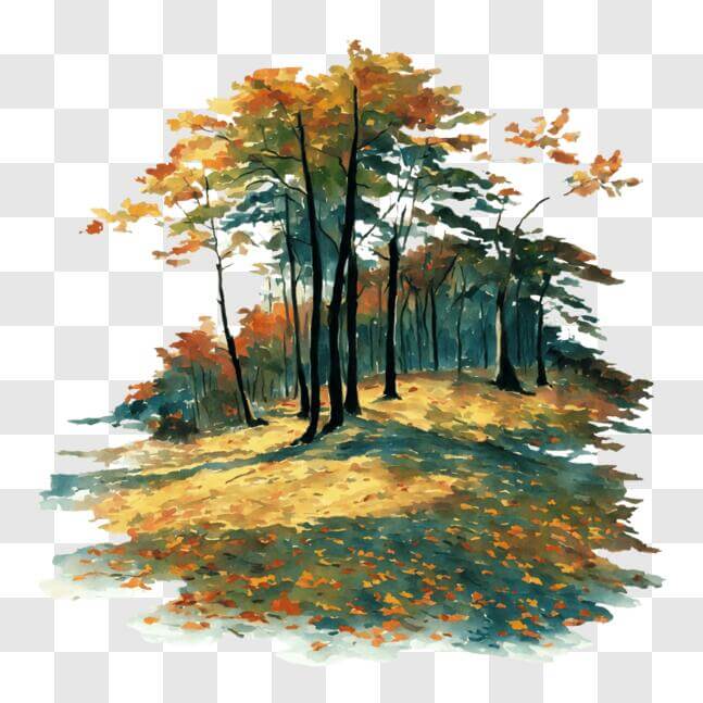 Download Serenity of Nature: Autumn Forest Watercolor Painting PNG ...