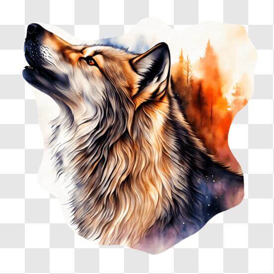 Download Colorful Wolf Painting with Trees and Mountains PNGs Online ...