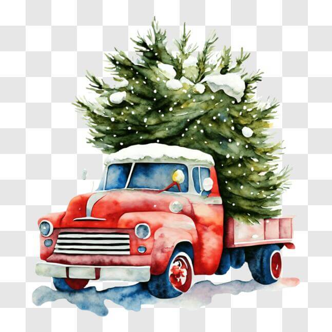 Download Red Truck with Ornamented Christmas Tree PNG Online - Creative ...