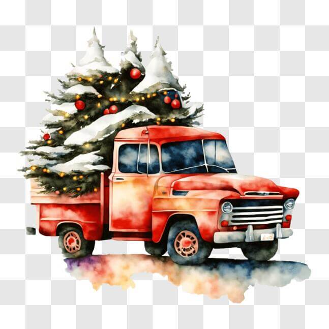 Download Red Truck with Christmas Tree - Festive Holiday Delivery PNG ...