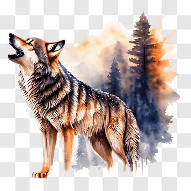 Download Abstract Watercolor Painting of a Wolf in the Forest PNGs ...