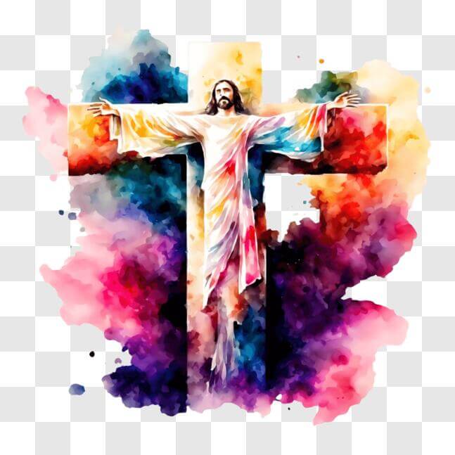 Download Colorful Watercolor Painting of Jesus on the Cross PNGs Online ...