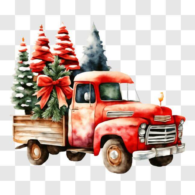 Download Old Red Truck Loaded with Christmas Trees PNG Online ...