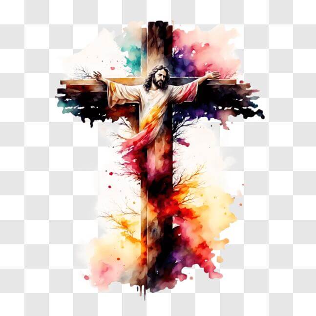Download Colorful Painting of Jesus on the Cross PNGs Online - Creative ...