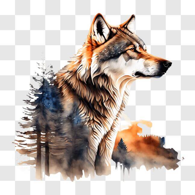 Download Wolf in the Forest - Illustration PNGs Online - Creative Fabrica