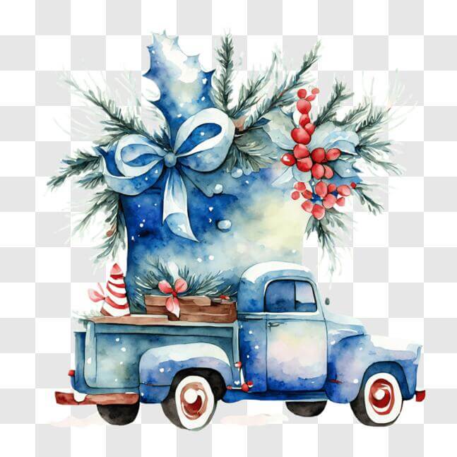 Download Festive Holiday Truck Watercolor Illustration PNG Online ...