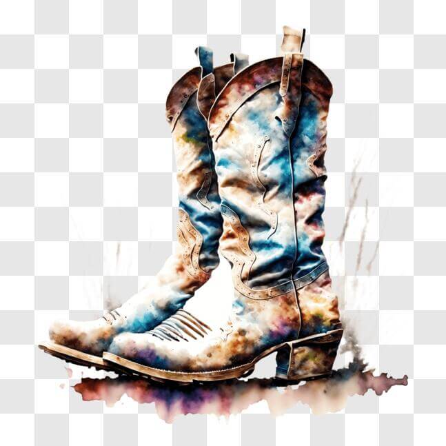 Download Colorful Watercolor Cowboy Boots Art PNG Online - Creative Fabrica
