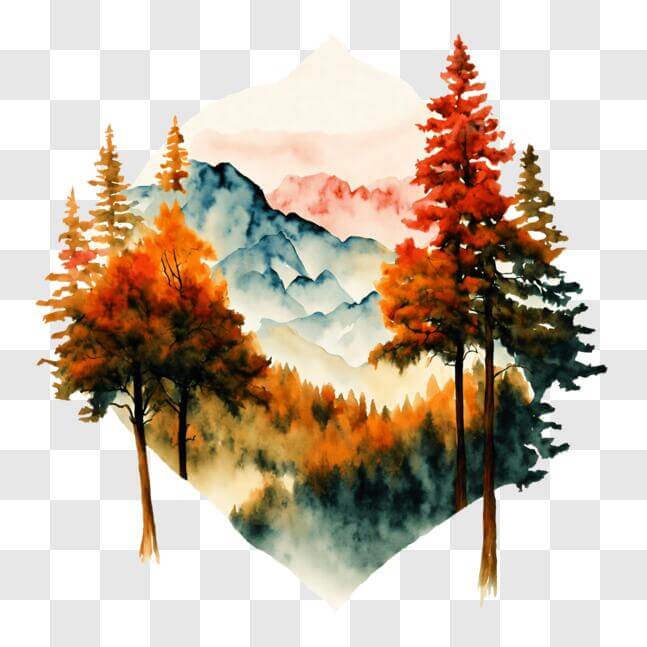 Download Beautiful Watercolor Painting of Autumn Landscape PNG Online ...