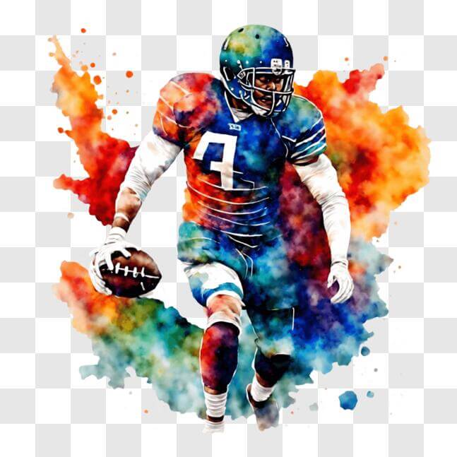 Download Vibrant Painting of American Football Player Running with Ball ...