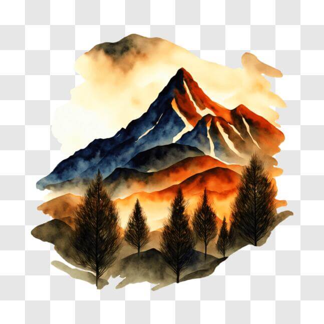 Download Beautiful Watercolor Landscape with Mountains and Trees PNG ...