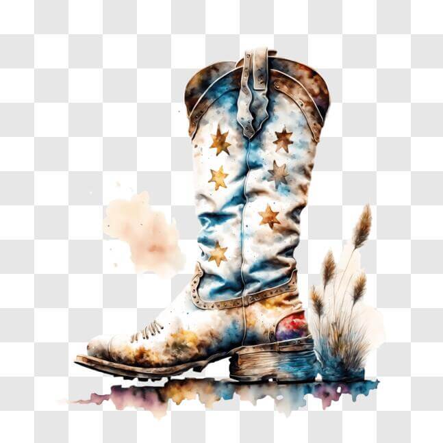 Download Cowboy Boot with Stars and Feathers Illustration PNG Online ...