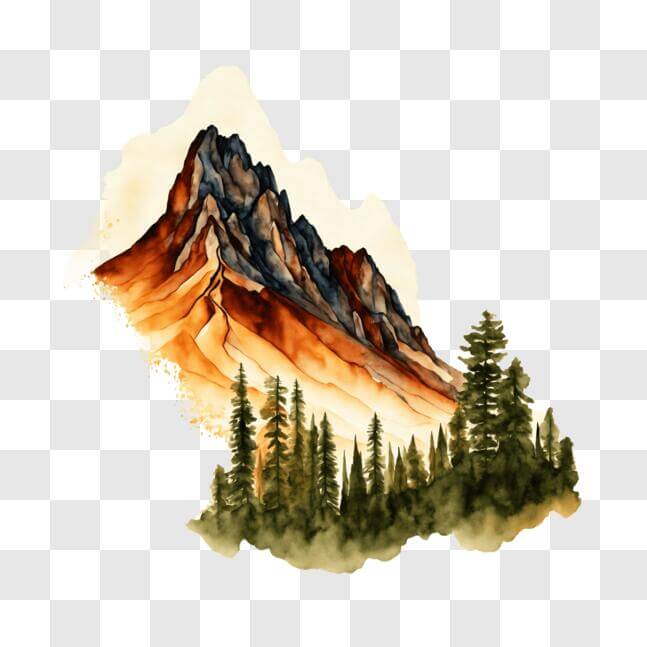 Download Watercolor Mountain Landscape with Trees PNG Online - Creative ...