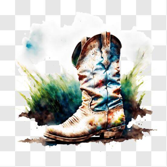 Download Pink Watercolor Cowboy Boots on Grass PNG Online - Creative ...