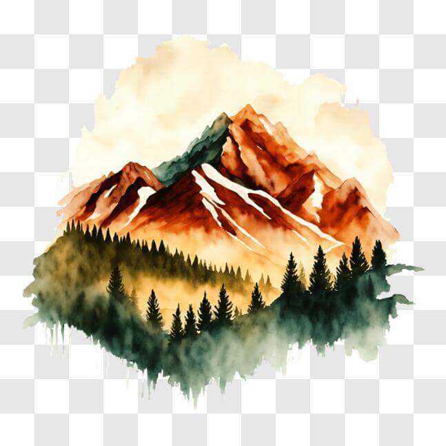 Download Mountain Landscape Watercolor Painting PNG Online - Creative ...