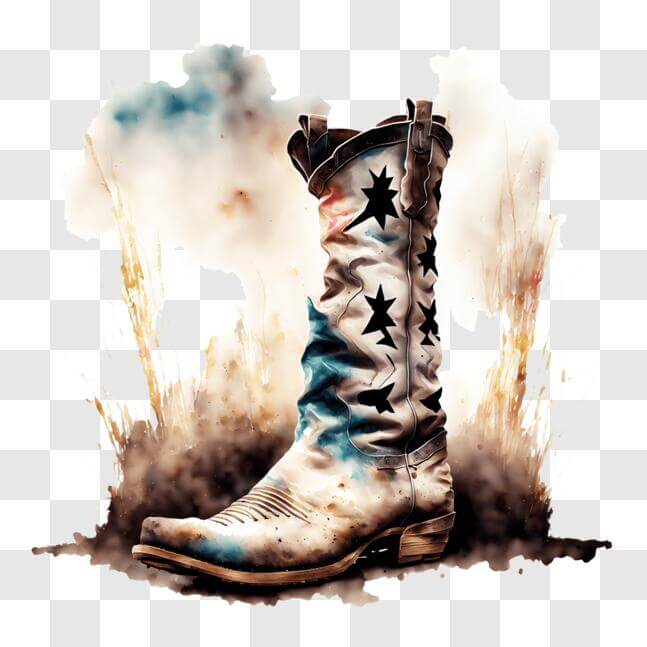 Download Country Western Cowboy Boot with Stars Painted Background PNG ...