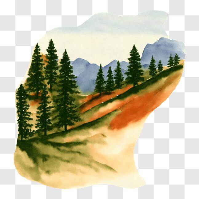 Download Watercolor Landscape Painting with Pine Trees and Mountains ...