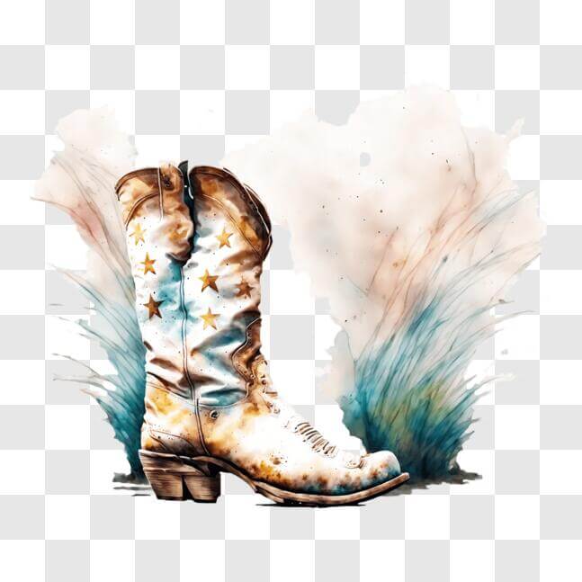 Download Illustration of Western Style White Cowboy Boot with Stars PNG ...