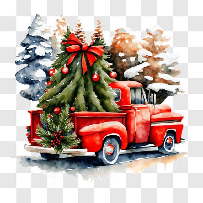 Download Red Truck with Christmas Tree - Holiday Season PNG Online ...