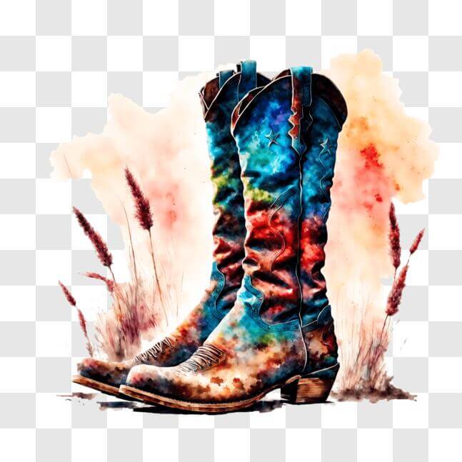Download Colorful Watercolor Painted Cowboy Boots PNG Online - Creative ...