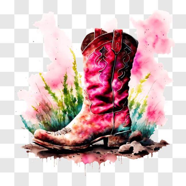Download Pink Cowboy Boot Watercolor Artwork PNG Online - Creative Fabrica