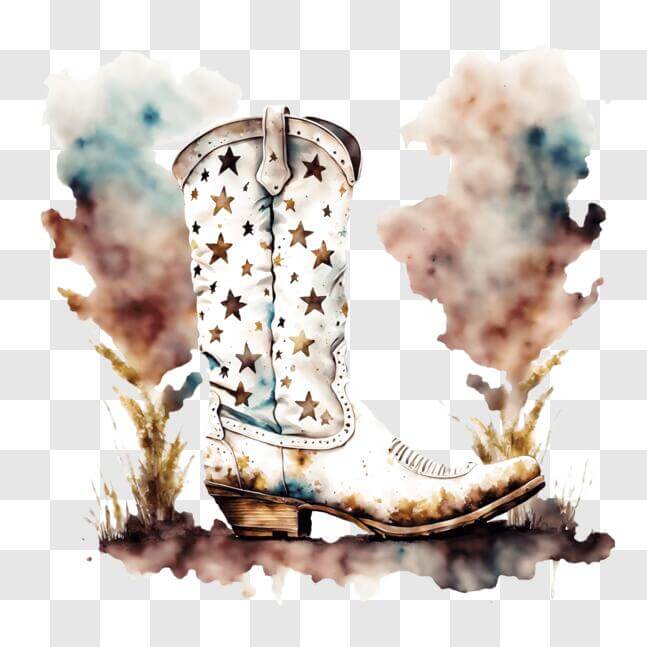 Download White Cowboy Boot with Stars on a Western-themed Background ...