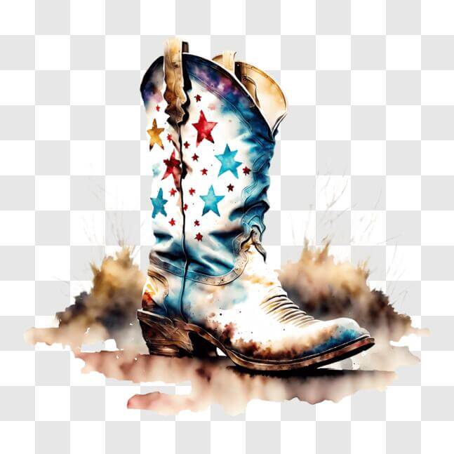 Download Western Cowboy Boot with Star Design PNG Online - Creative Fabrica