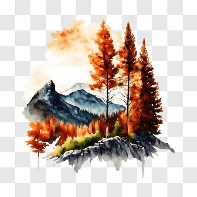 Download Colorful Autumn Landscape Watercolor Painting PNG Online ...