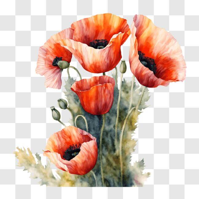 Download Red Poppies Bouquet with Green Leaves PNGs Online - Creative ...
