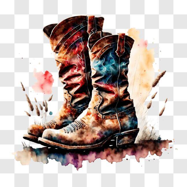 Download Watercolor Cowboy Boots Artwork PNG Online - Creative Fabrica