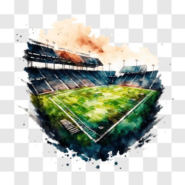 Download Colorful Watercolor Painting of an Empty Football Stadium PNG ...