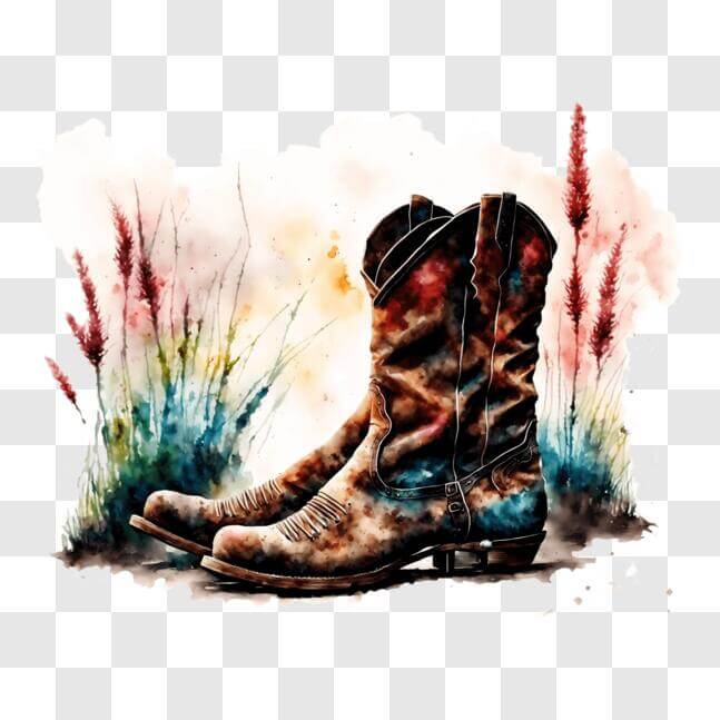 Download Watercolor Painting of Cowboy Boots in Nature PNG Online ...