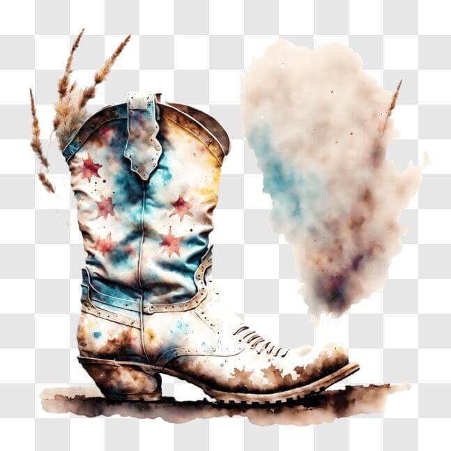 Download Vintage Cowboy Boot with Stars and Feathers PNG Online ...