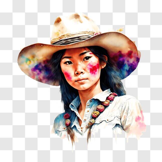 Download Colorful Face Painted Woman in Indian Cowboy Hat PNG Online ...