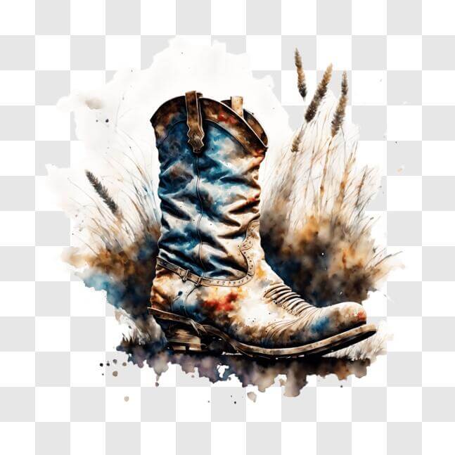 Download Watercolor Painting of an Old Cowboy Boot PNG Online ...