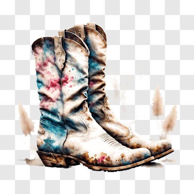 Download Colorful Cowboy Boots with Watercolor Paint PNG Online ...