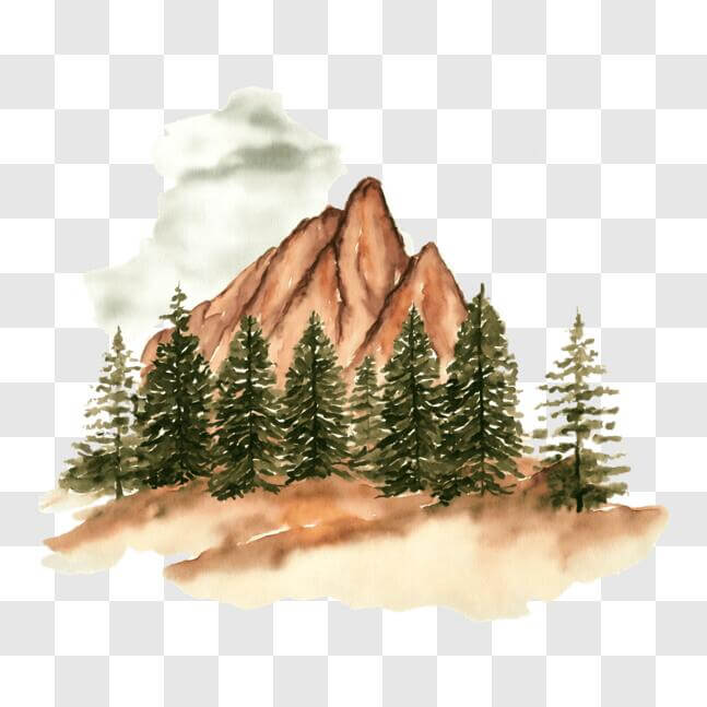 Download Idyllic Watercolor Mountain Landscape with Pine Trees PNG ...