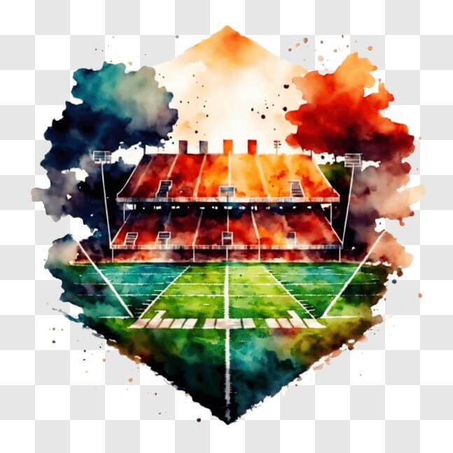 Download Watercolor painting of an empty football field with stadium in